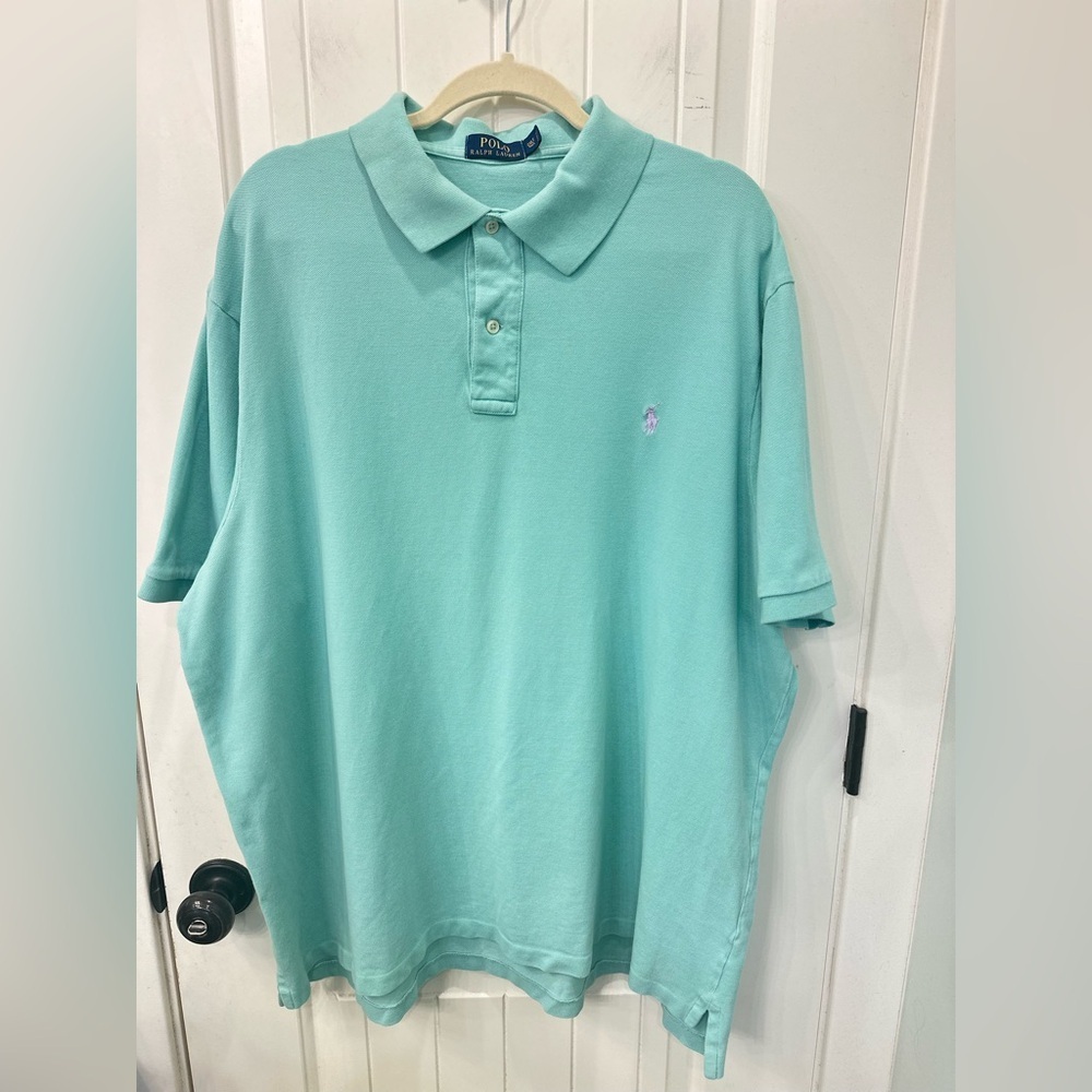 Men's Polo Ralph Lauren 2XLT Aqua Green Polo Shirt Pink Pony Logo